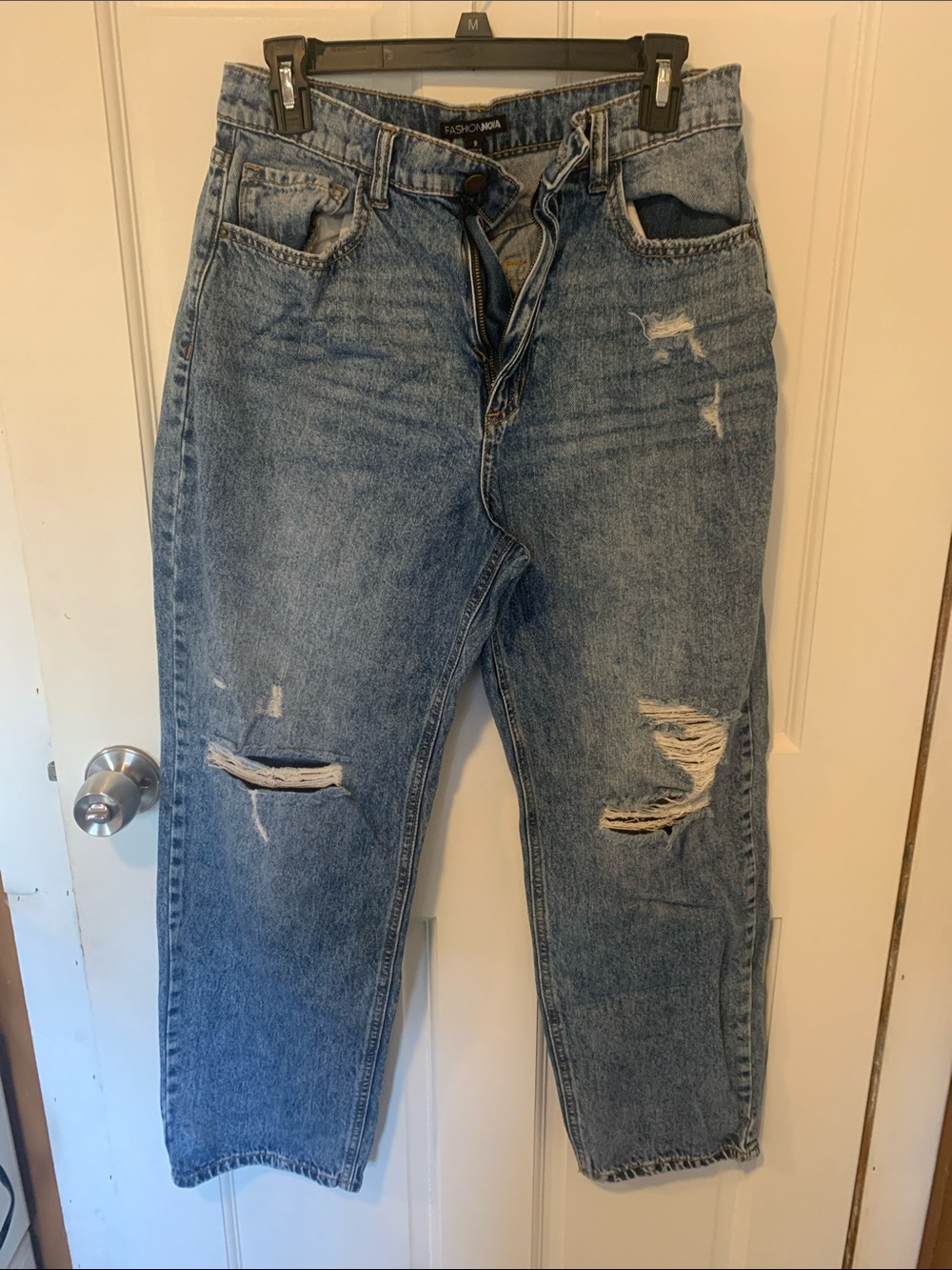 Fashion Nova Light Blue Distressed Boyfriend Jeans